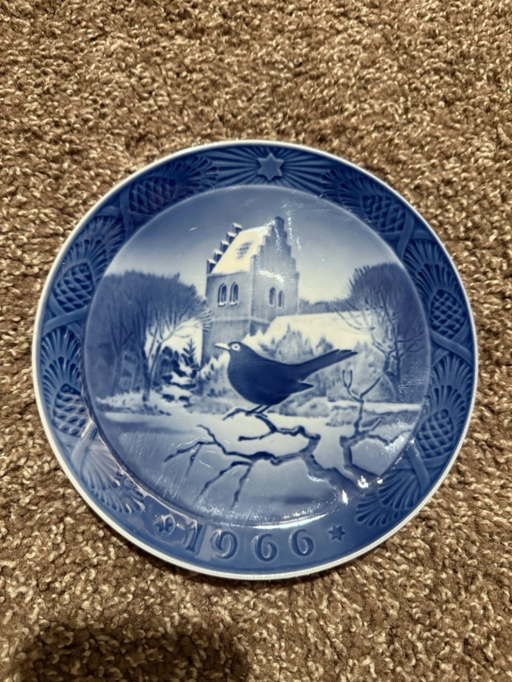 Vintage Royal Copenhagen 1966 Collector Plate “Blackbird At Christmas Time”